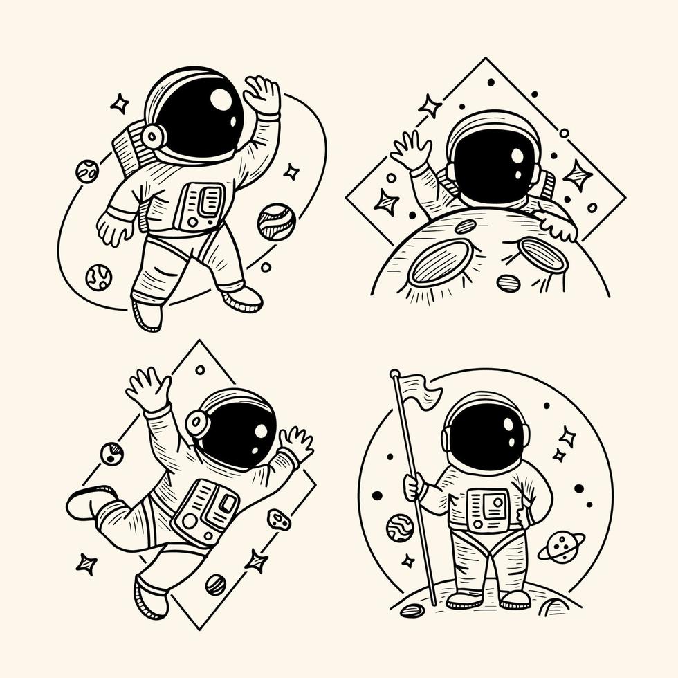 concepto de tatuaje dibujado a mano minimalista de astronauta vector