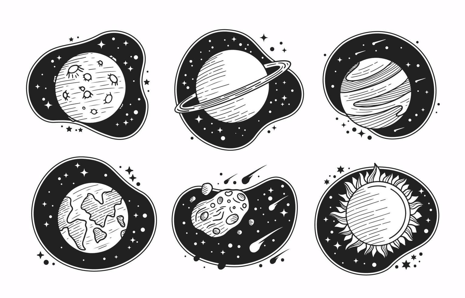 Outer Space Minimalist Hand Drawn Tattoo vector