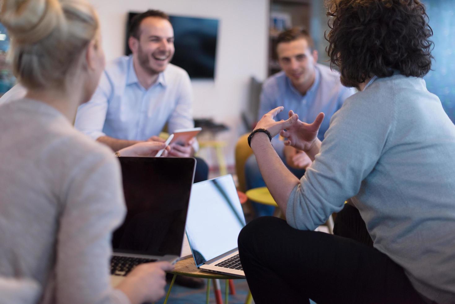 Startup Business Team At A Meeting at modern office building photo