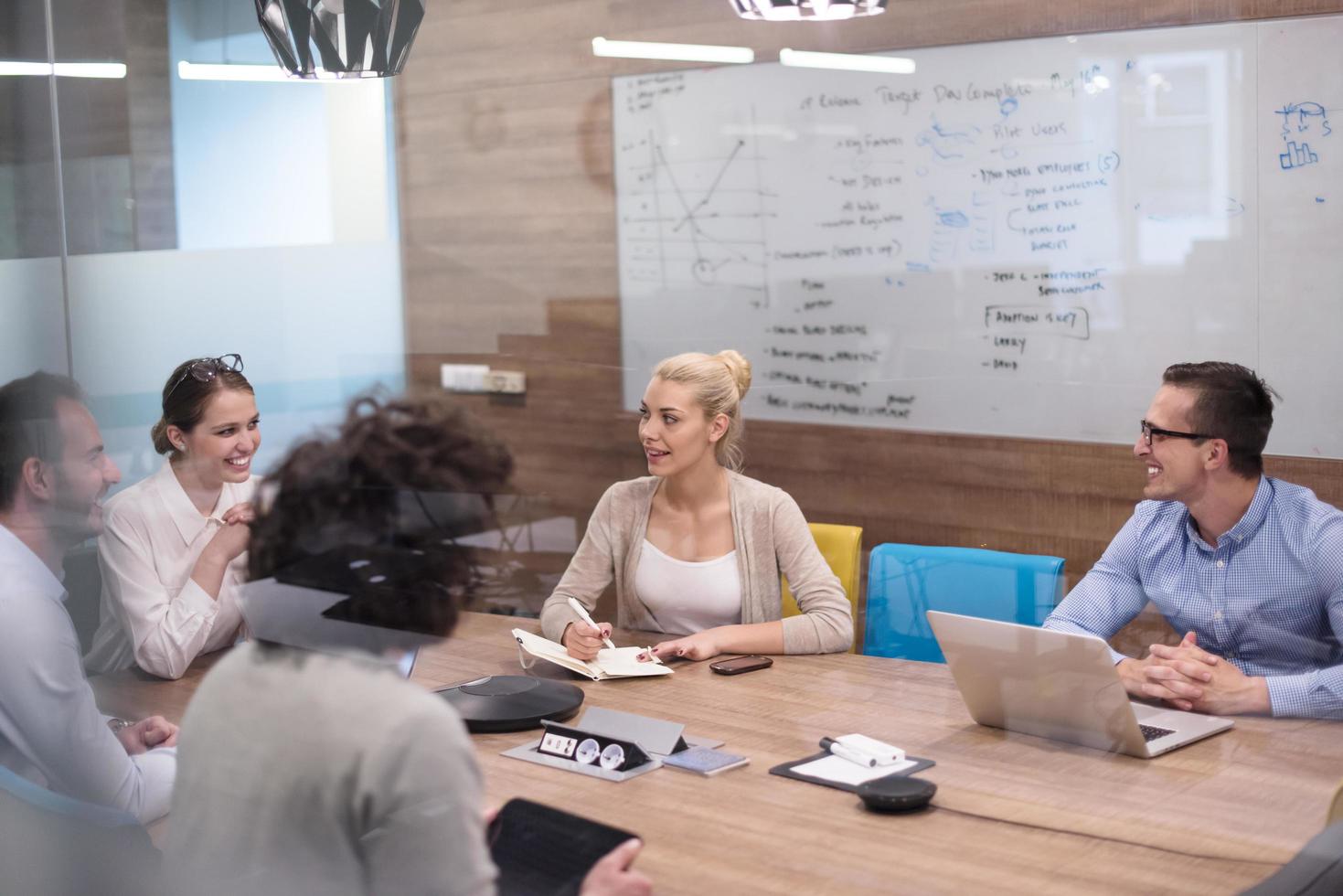 Startup Business Team At A Meeting at modern office building photo