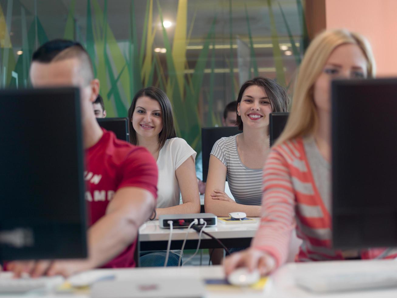 technology students group in computer lab school  classroom photo