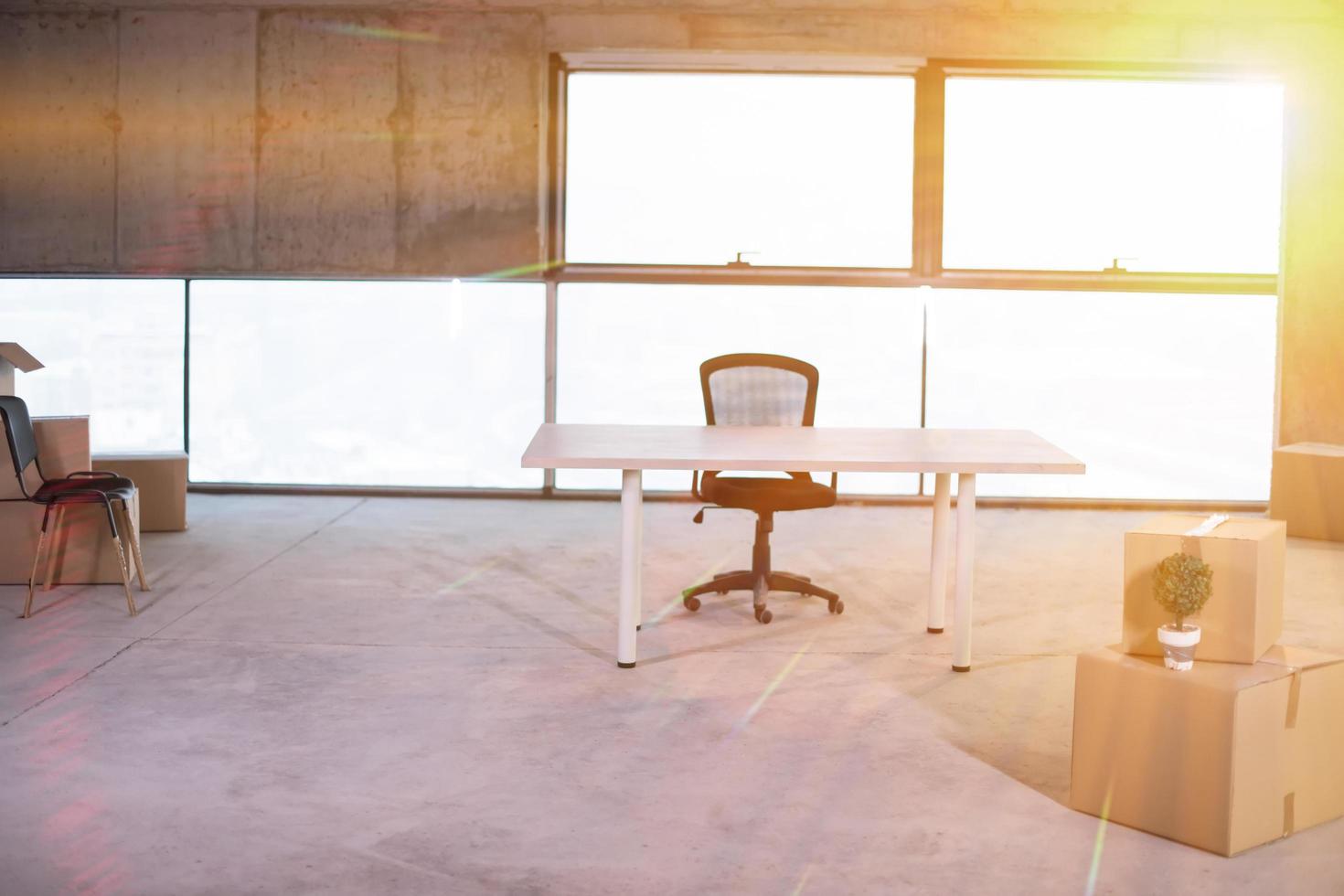 personal belongings in empty new unfinished startup office building photo