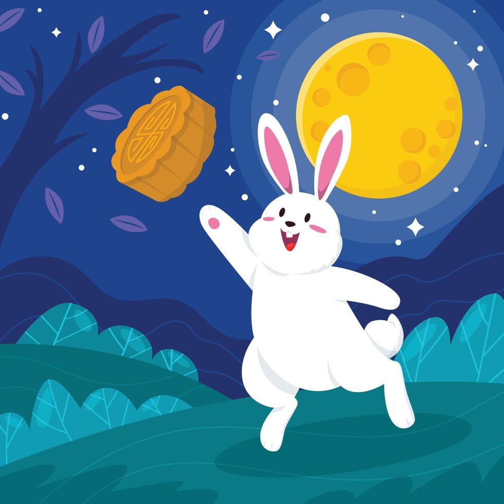 Bunny Is Catching The Moon Cake vector