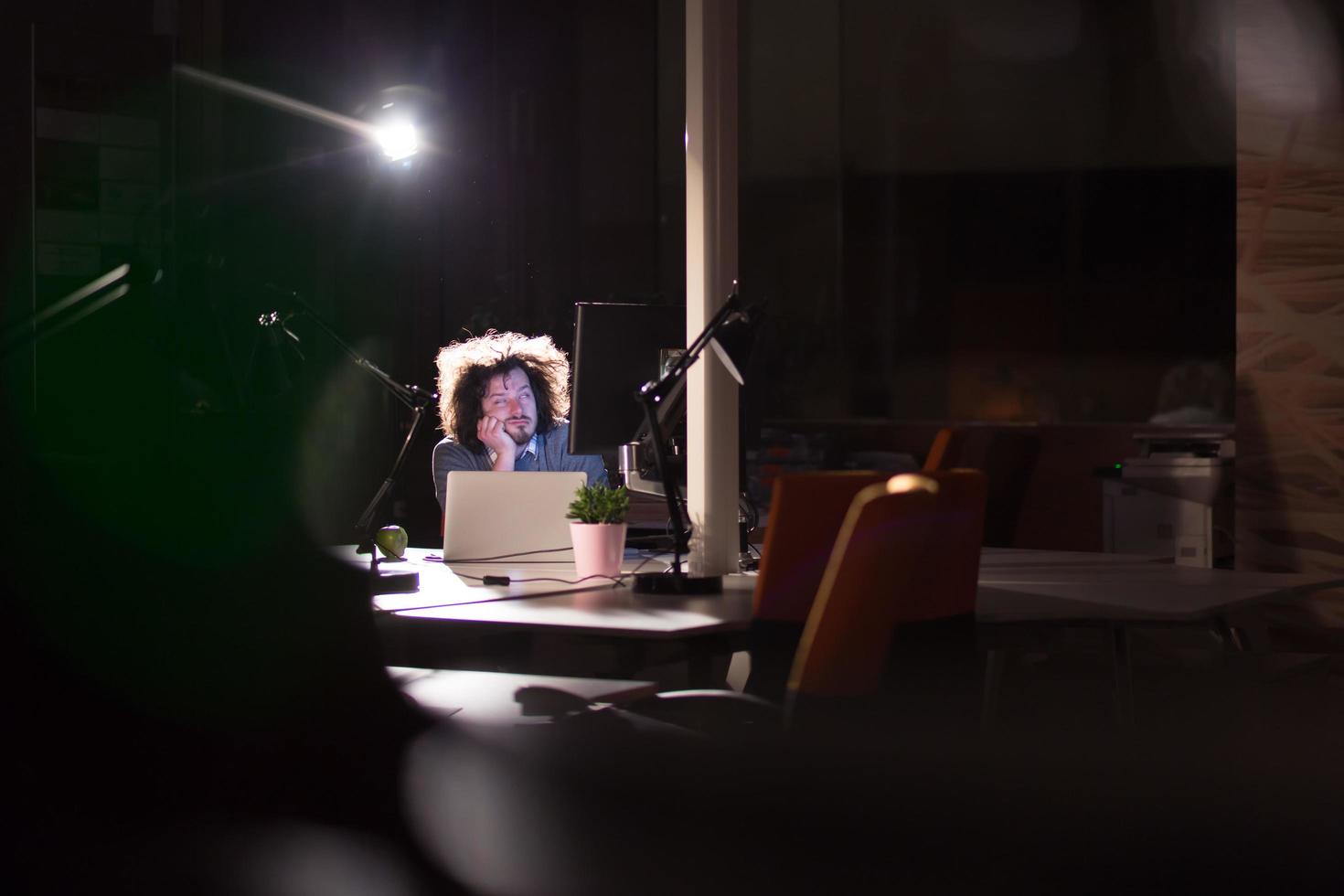 businessman relaxing at the desk photo