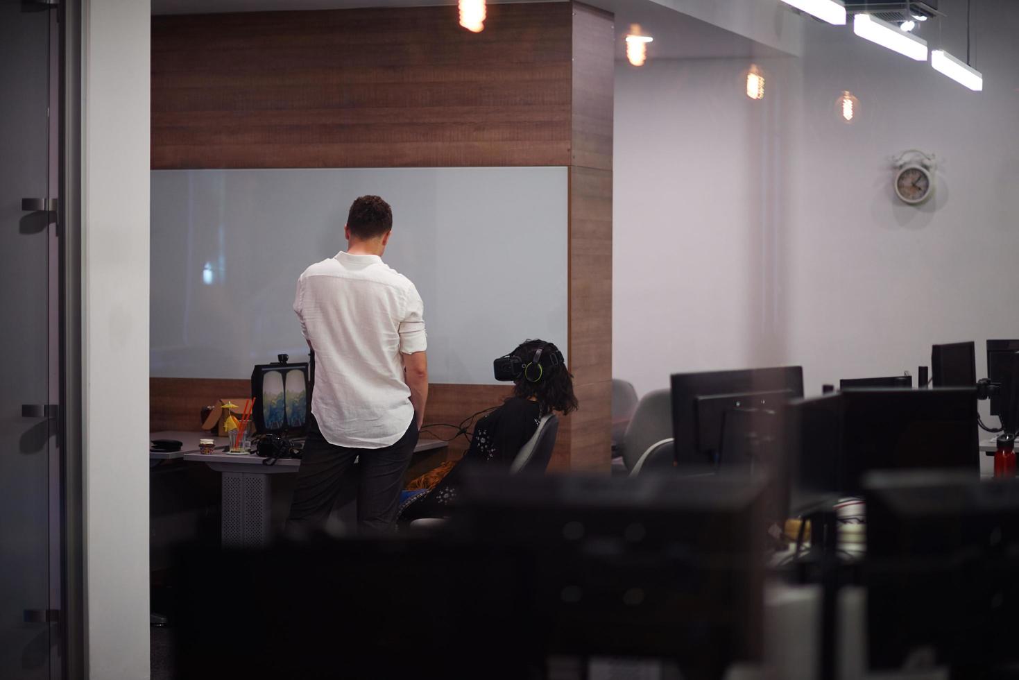 man using virtual reality gadget computer glasses photo