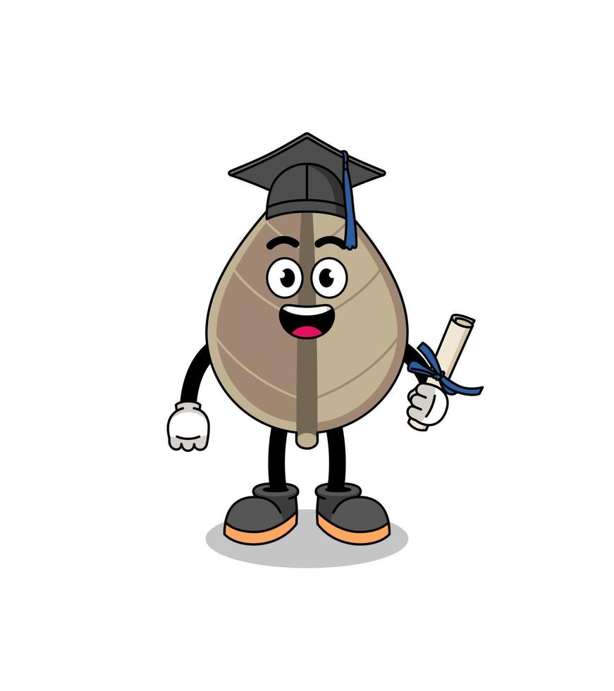 dried leaf mascot with graduation pose vector