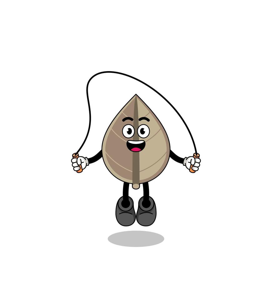 dried leaf mascot cartoon is playing skipping rope vector
