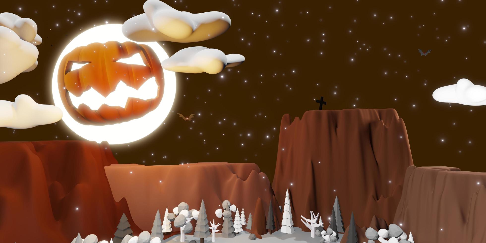 halloween background pumpkin in the sky and full moon 3D illustration photo