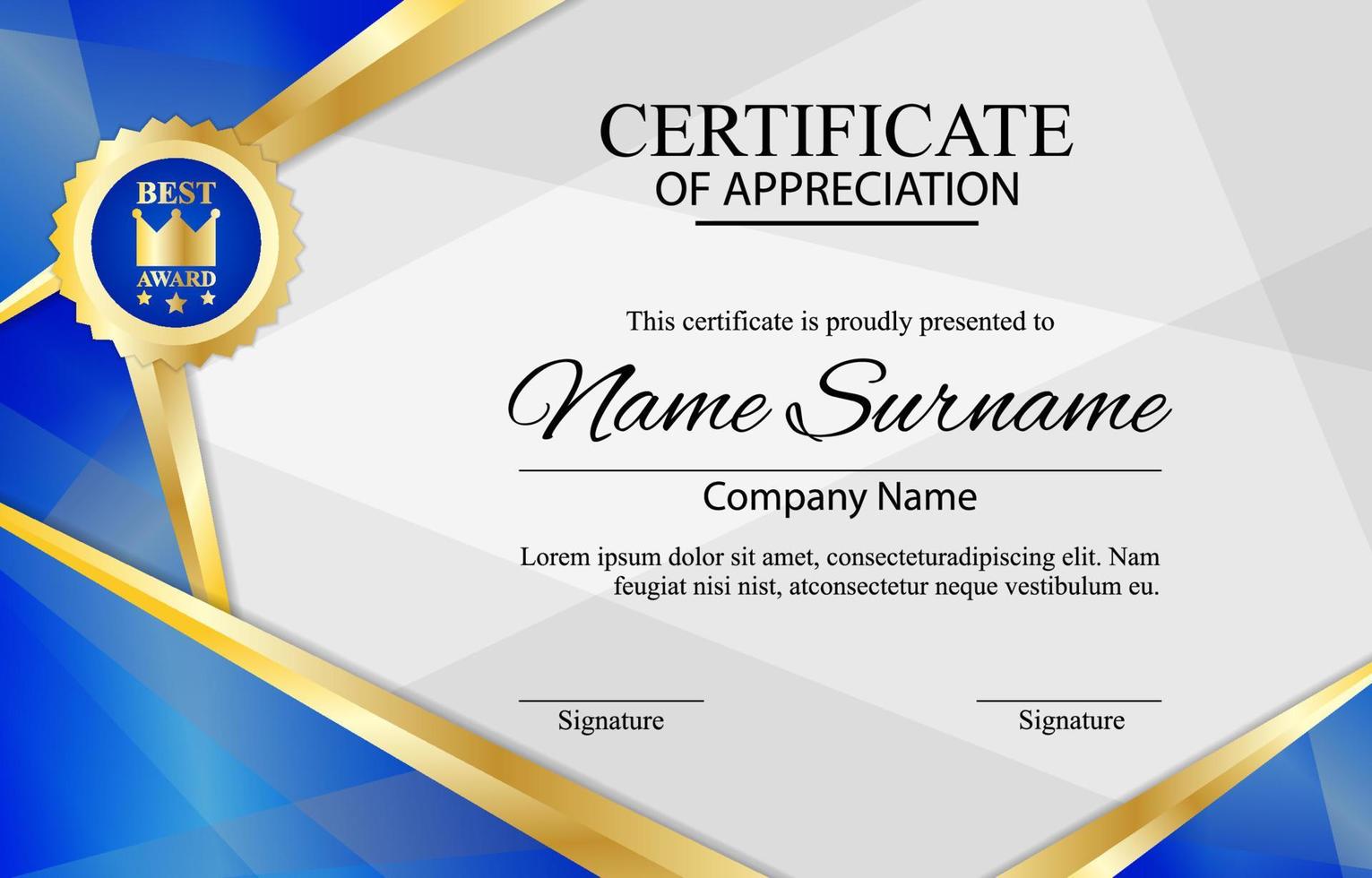 Certificate Of Appreciation Template For Business Company vector