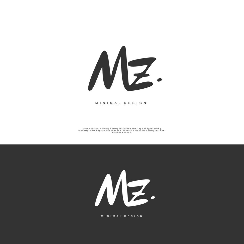 MZ Initial handwriting or handwritten logo for identity. Logo with signature and hand drawn style. vector