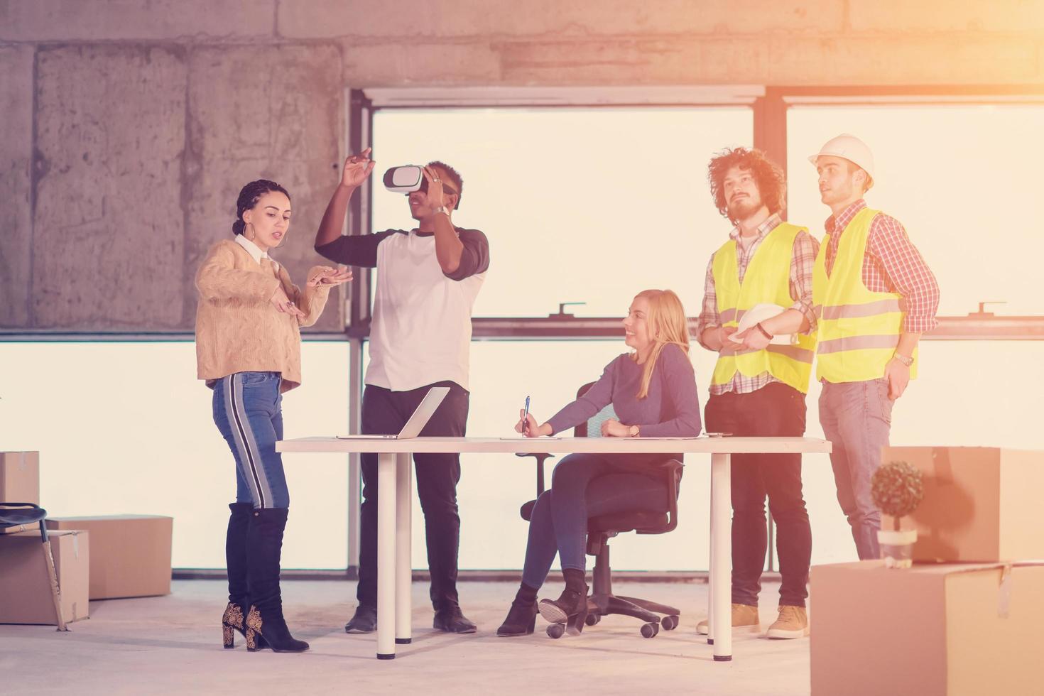 group of multiethnic business people on construction site photo