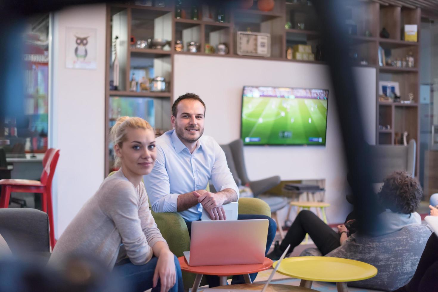 Startup Business Team At A Meeting at modern office building photo