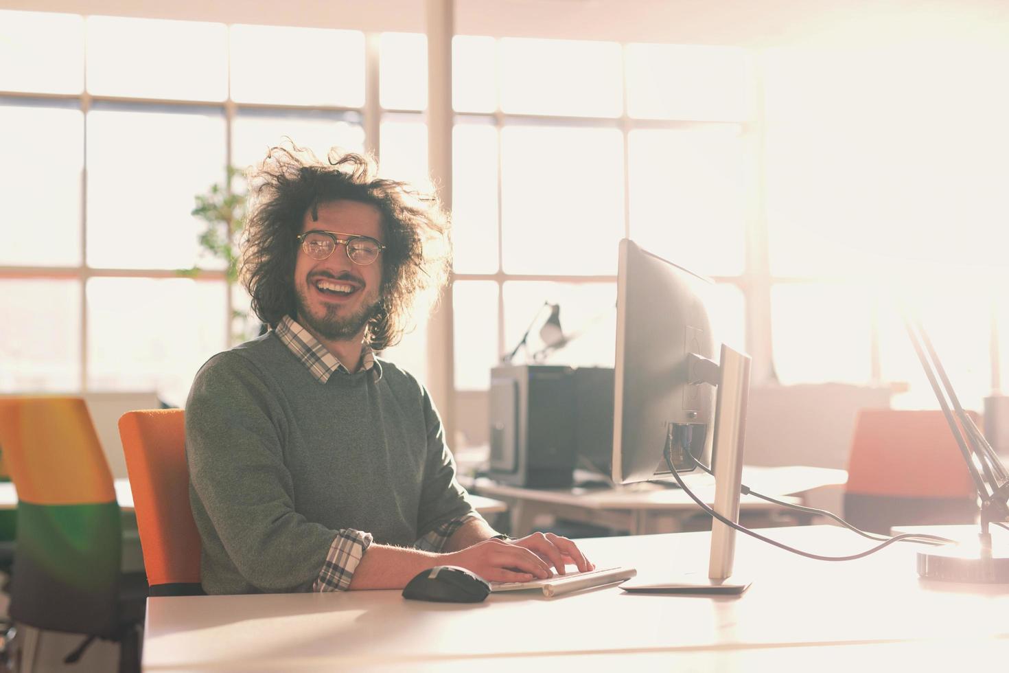 businessman working using a computer in startup office photo