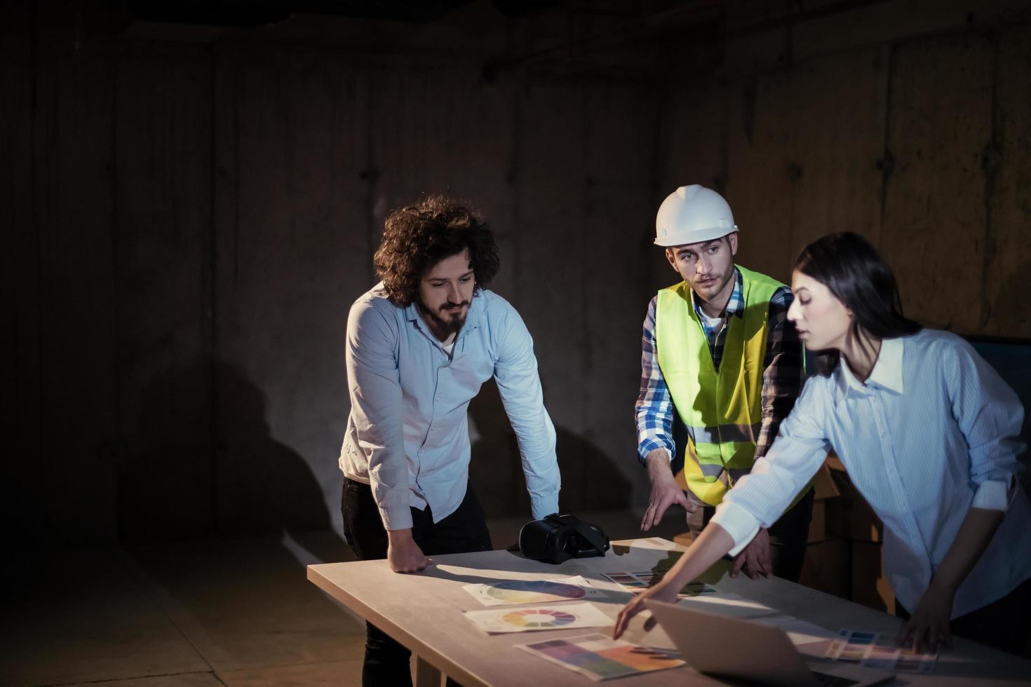 business people in group, architect and engineer on construction site photo