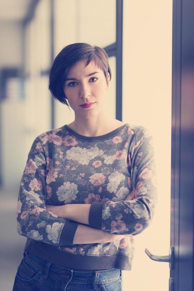 portrait of business woman in casual clothes at startup office photo