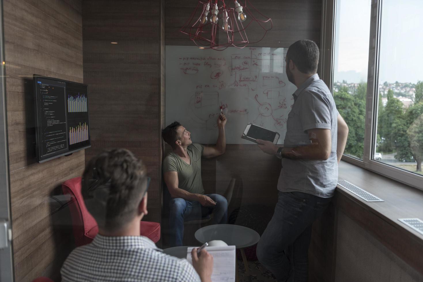 team meeting and brainstorming in small private office photo