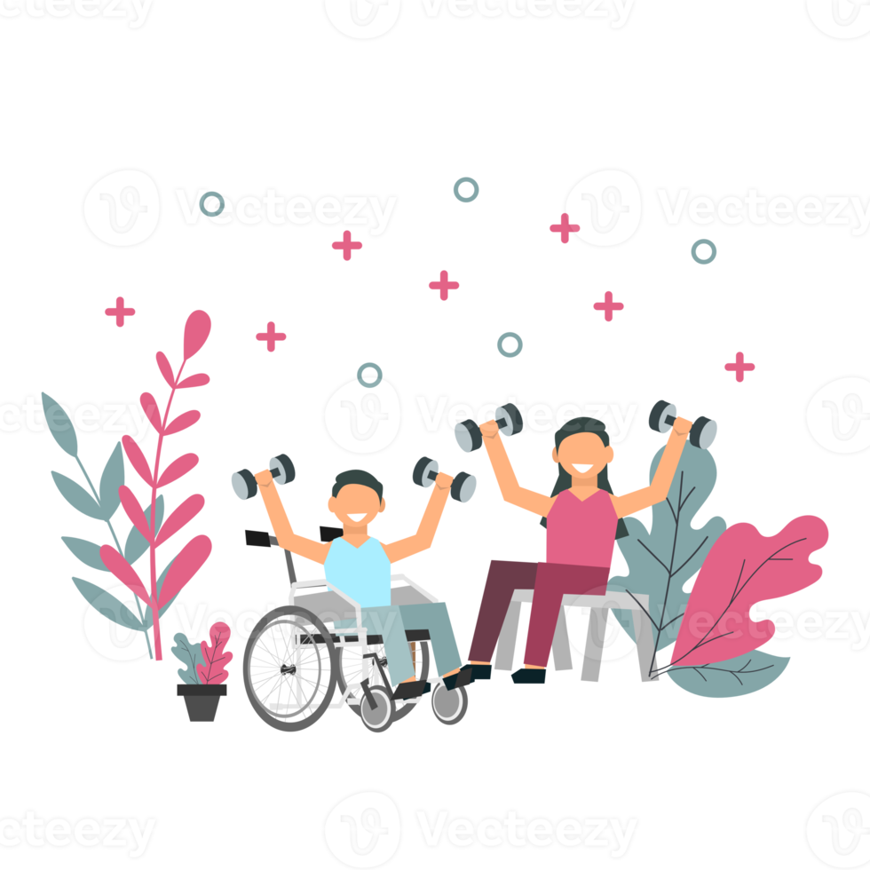 people using wheelchairs exercising. element flat design for web or social media post banner template png