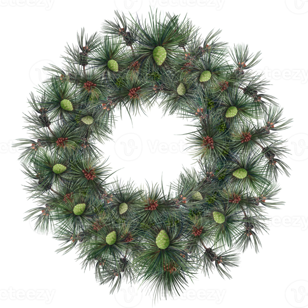 shining wreath of pine branches with cones, christmas wreath illustration png