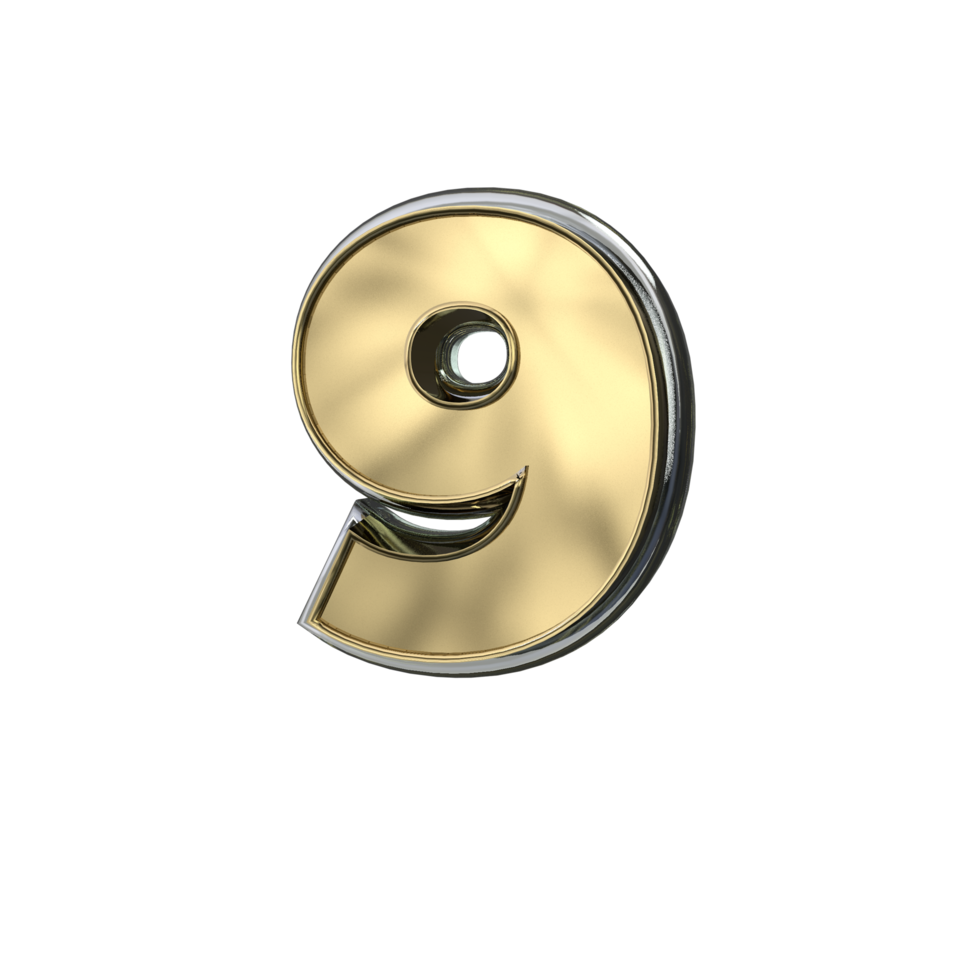 3D illustration Gold number 9 png