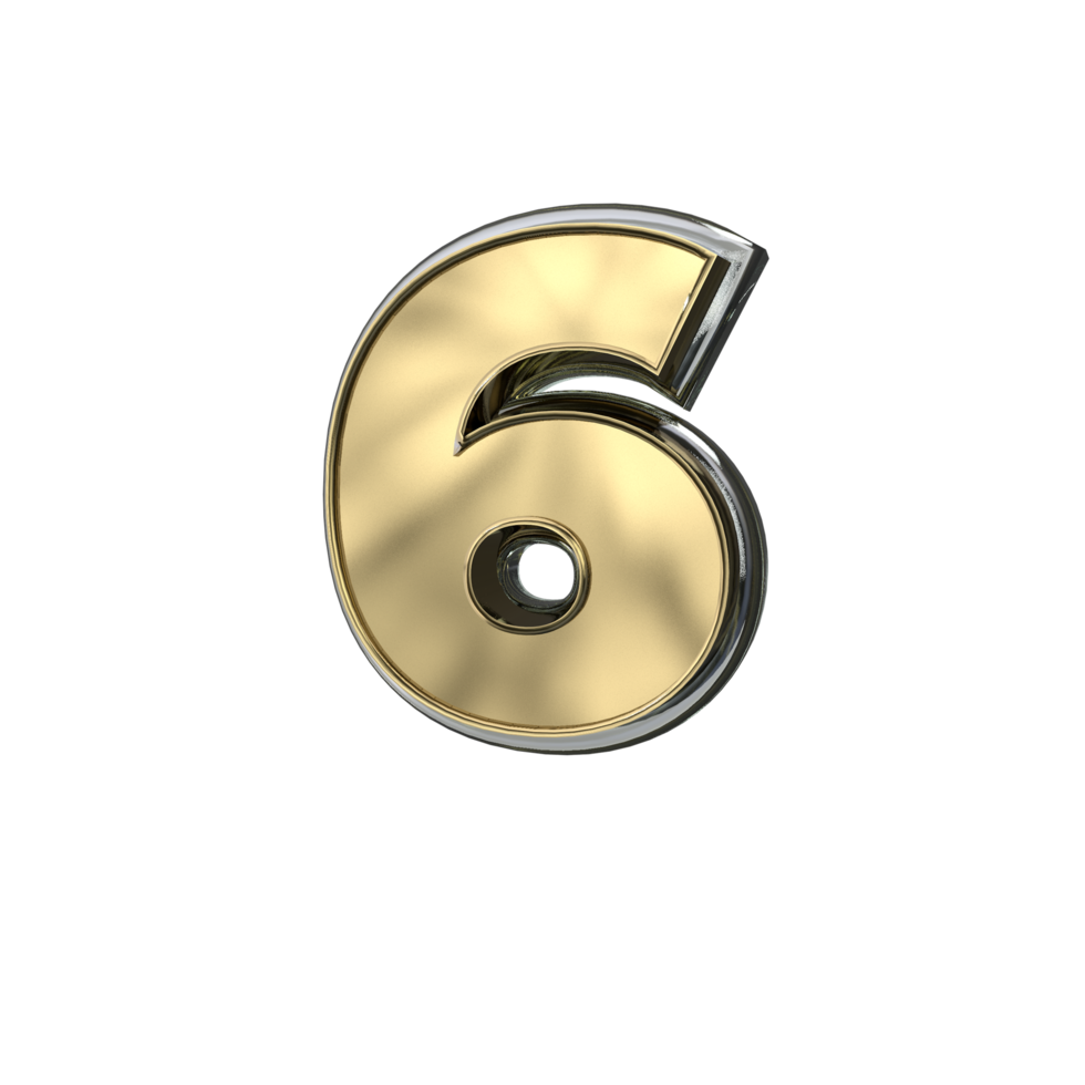 3D illustration Gold number 6 png