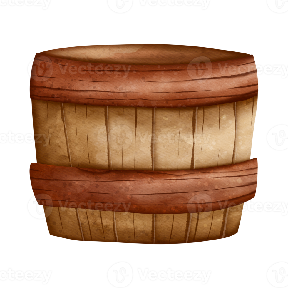 Wooden barrel, Watercolor illustration png