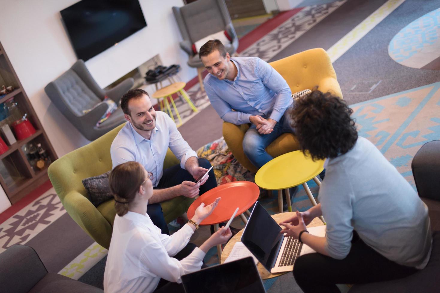 Startup Business Team At A Meeting at modern office building photo