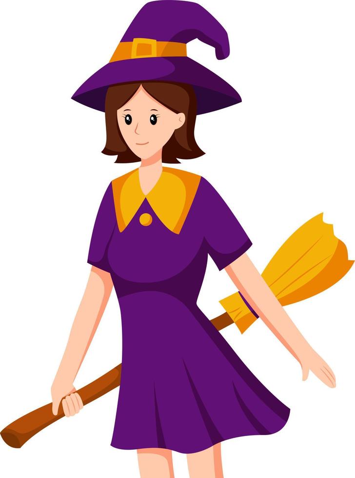 Cute Witch Girl Character Design Illustration vector