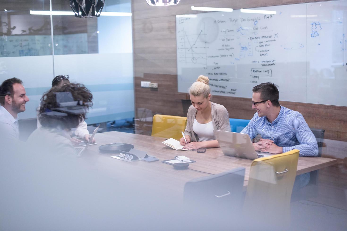 Startup Business Team At A Meeting at modern office building photo