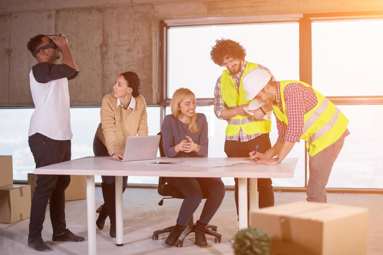 group of multiethnic business people on construction site photo