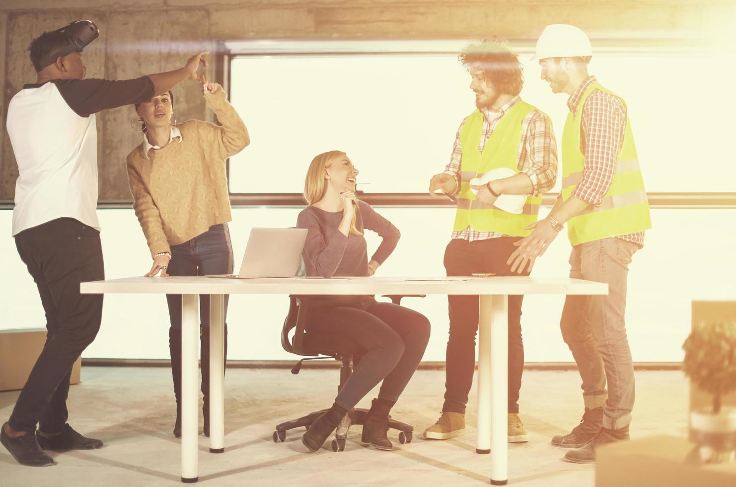 group of multiethnic business people on construction site photo