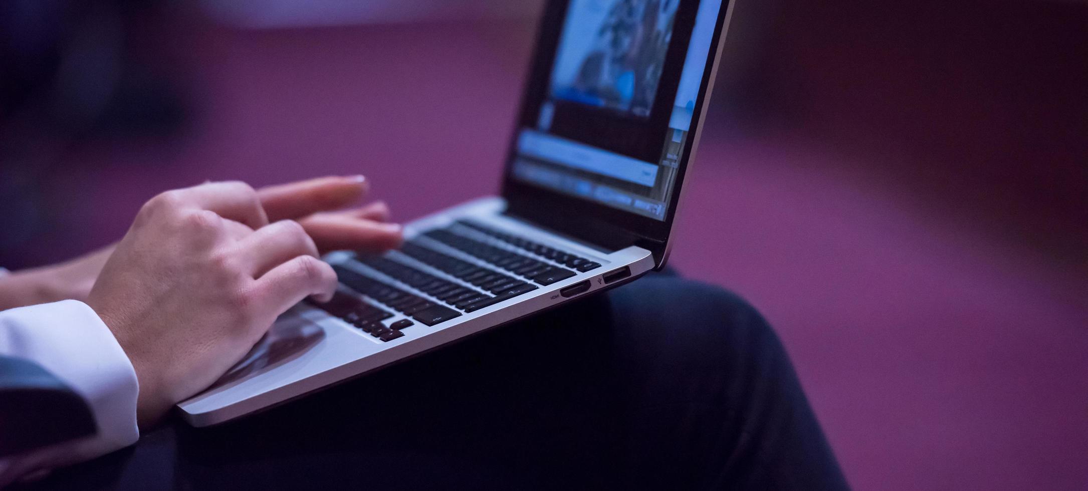 business people hands using laptop computer photo