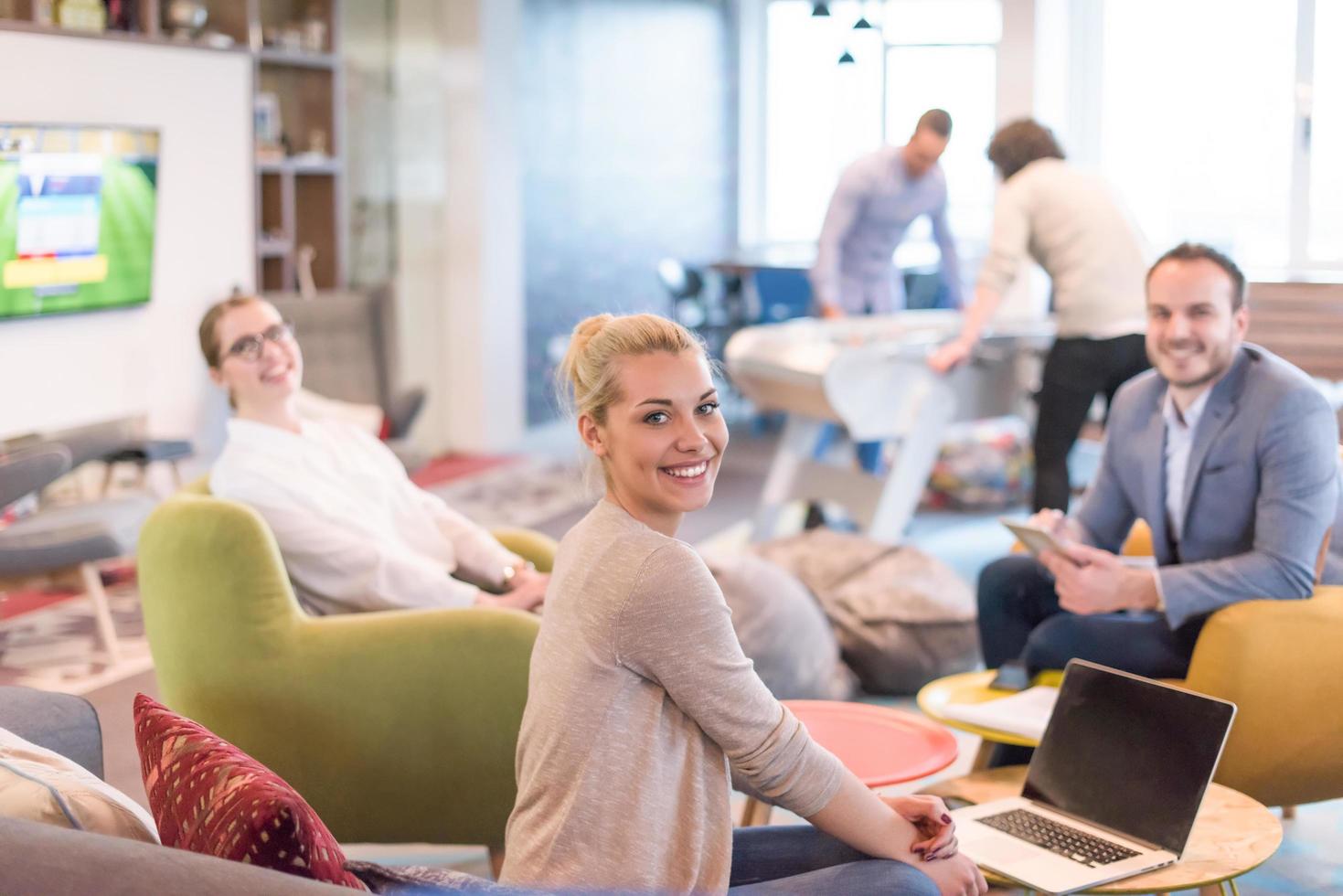 Startup Business Team At A Meeting at modern office building photo