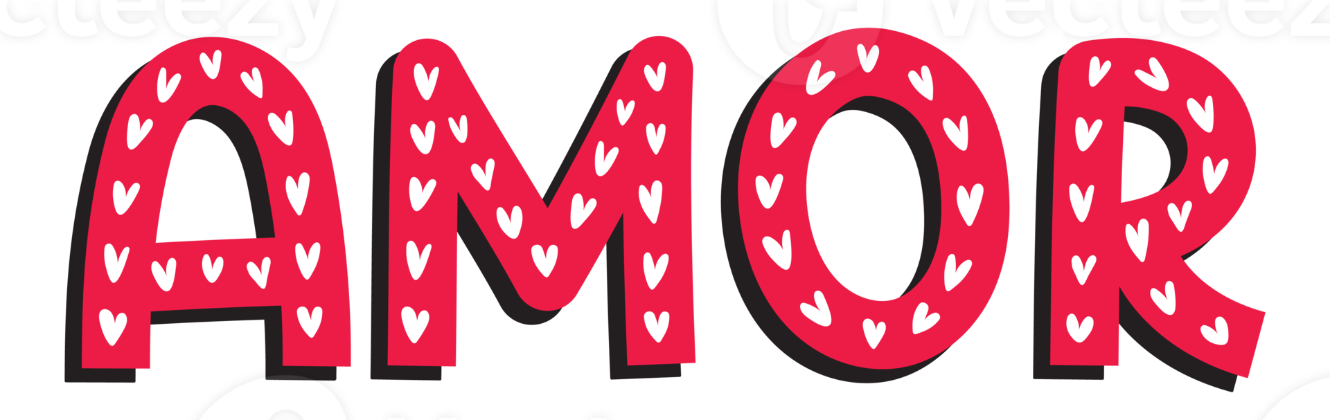 Red love word in Brazilian Portuguese with white hearts and black shadow. Perfect for any customization. Translation - love png