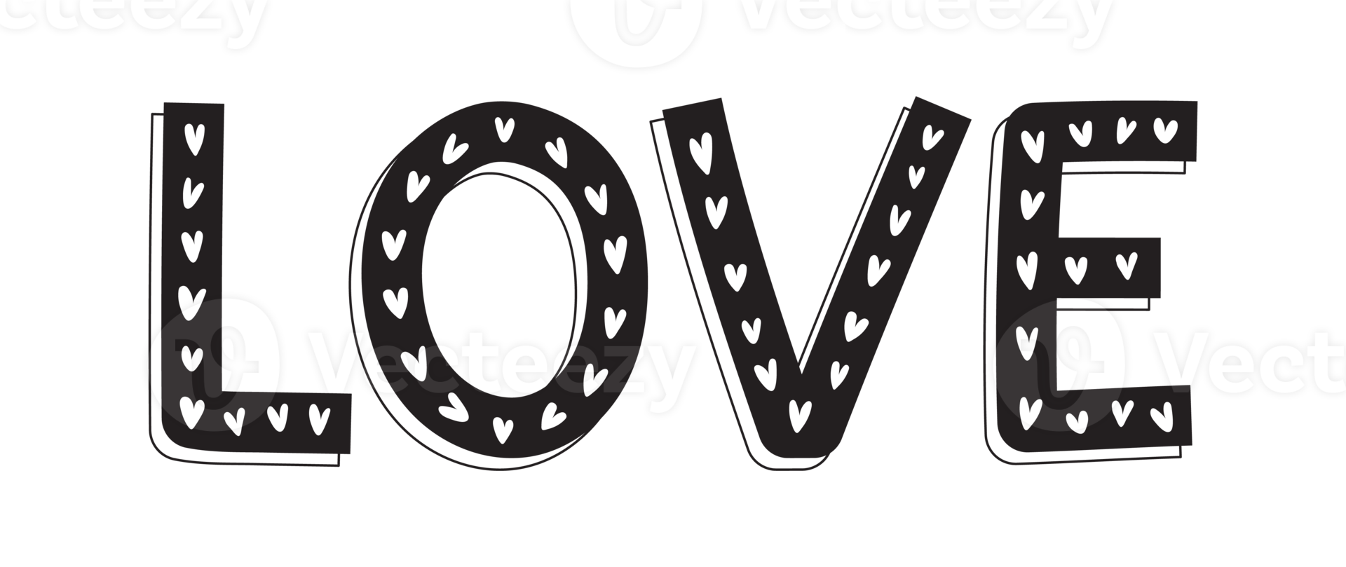 Black love word with white hearts. Perfect for any customization. png