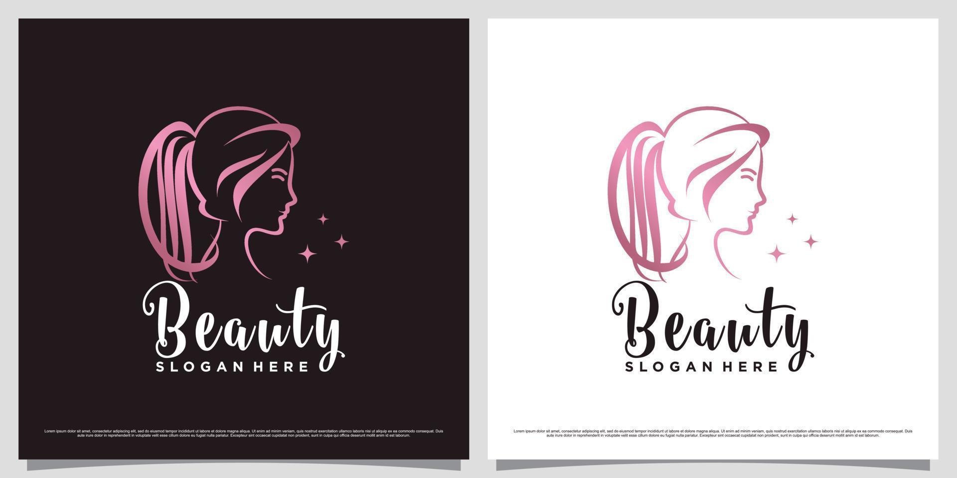 elegante diseño de logotipo de belleza para salón de mujeres con elemento creativo y plantilla de tarjeta de visita vector