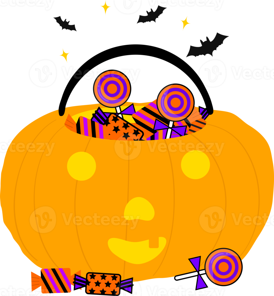 cubo de dulces de calabaza. fiesta de Halloween. decoración de fiesta de comida. elementos de calabaza de navidad. png