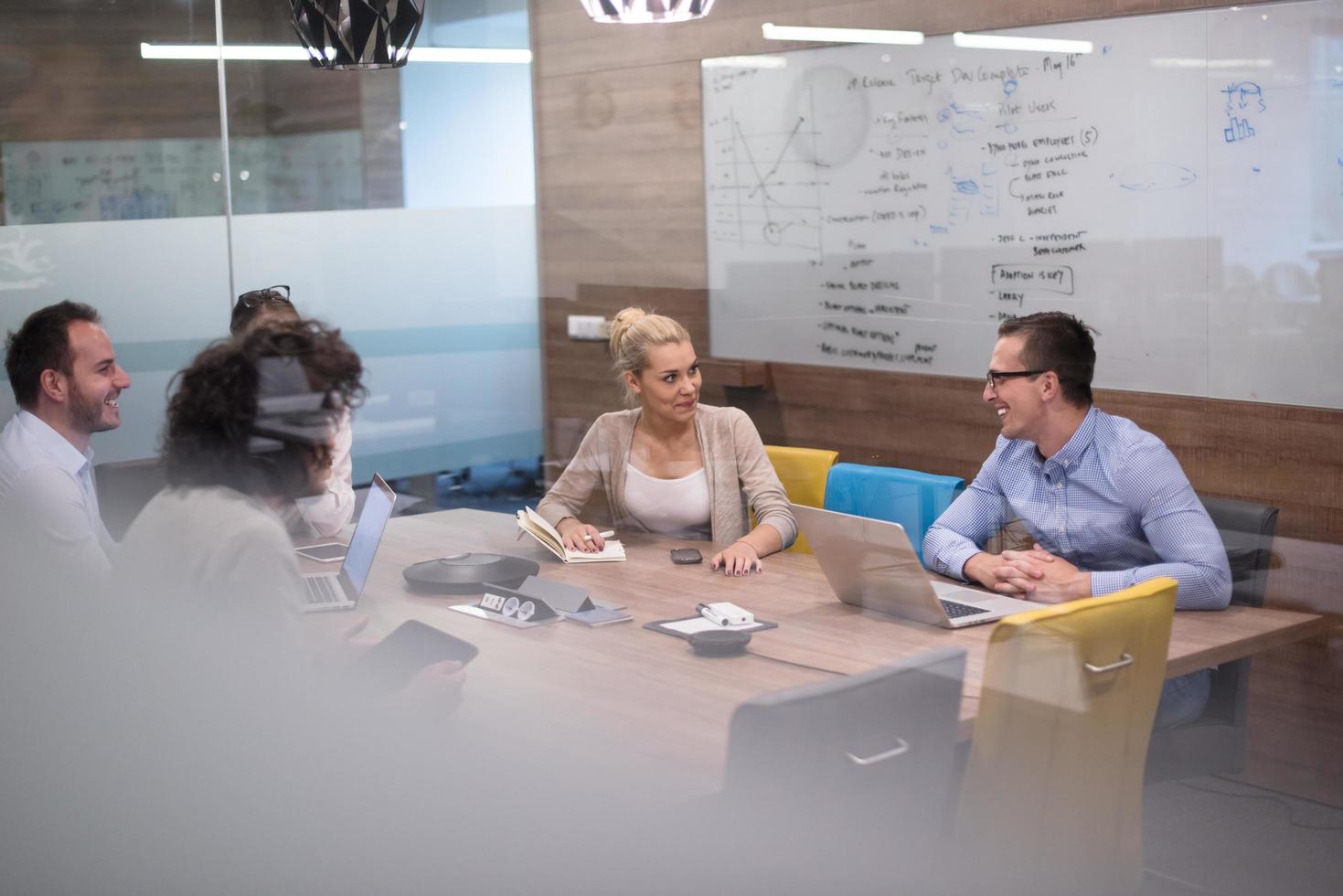 Startup Business Team At A Meeting at modern office building photo