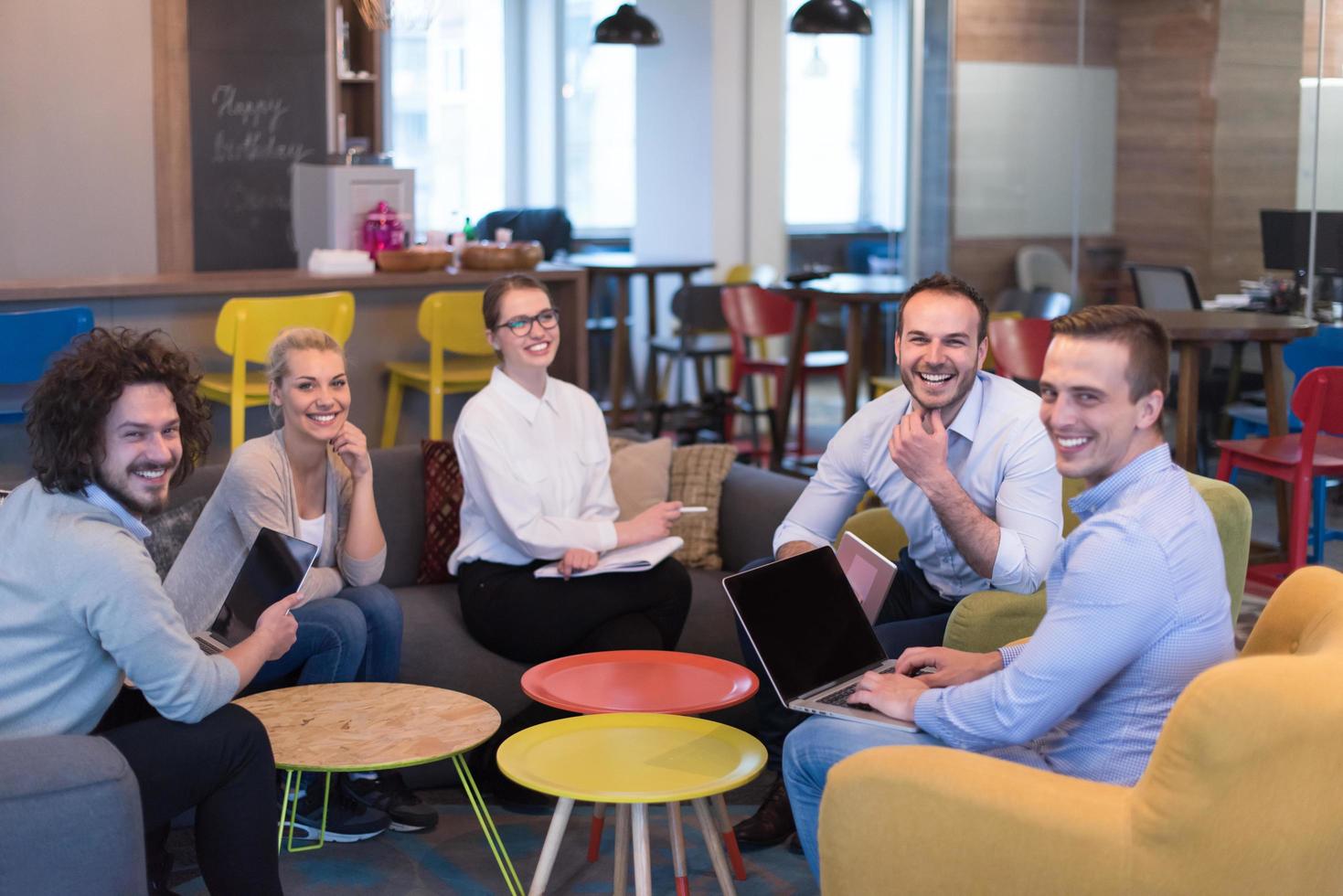 Startup Business Team At A Meeting at modern office building photo