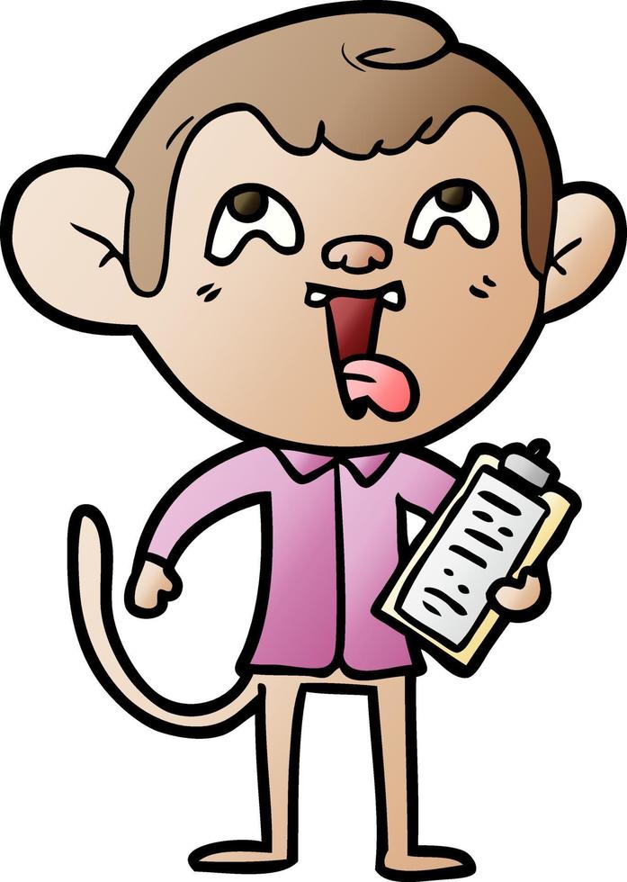 crazy cartoon monkey with clipboard vector