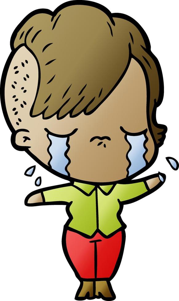 cartoon crying girl vector