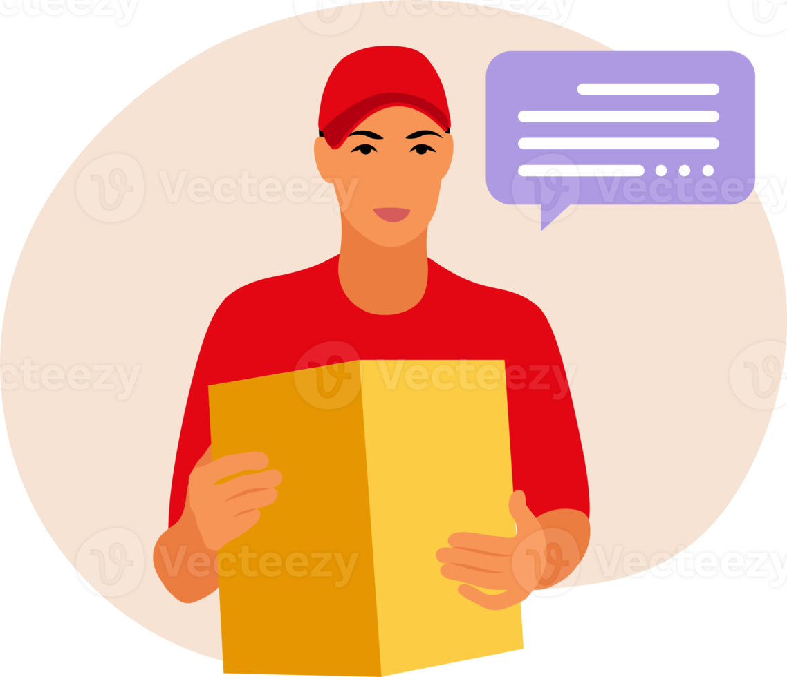 Man holding a box. Courier delivers the parcel . png