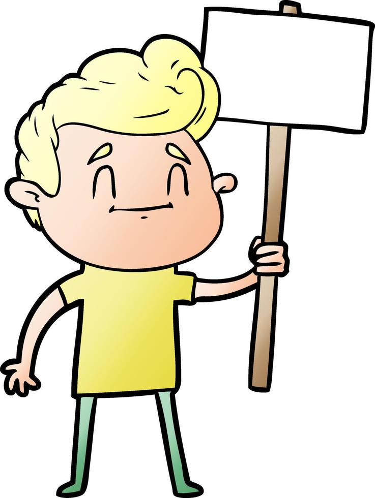 happy cartoon man with sign vector