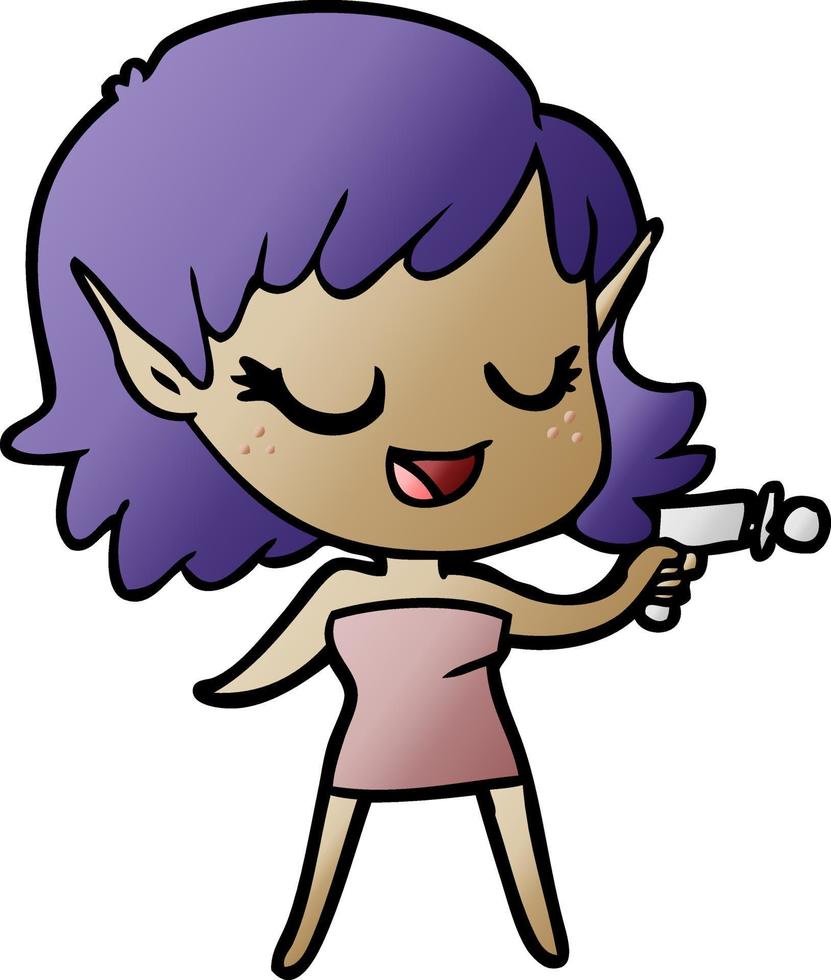 happy cartoon space girl with ray gun vector