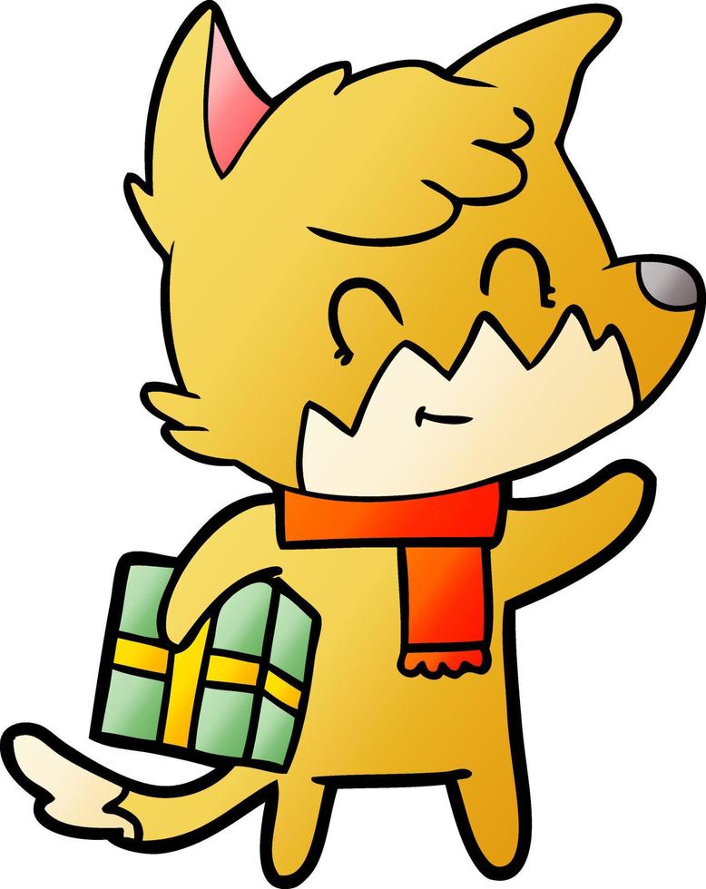 cartoon friendly christmas fox vector