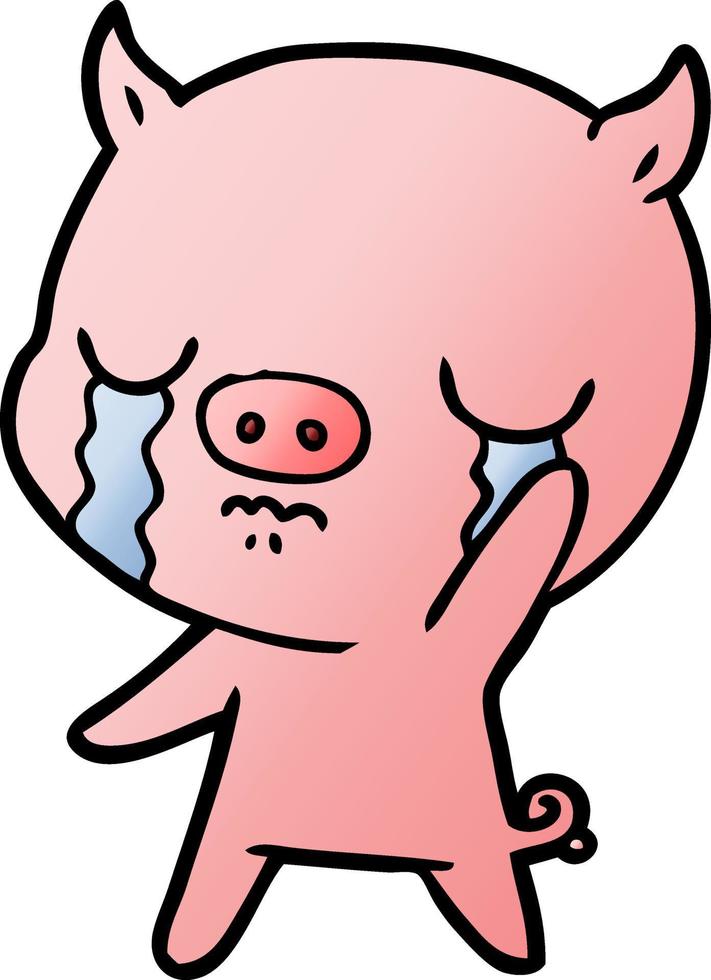 cerdo de dibujos animados llorando diciendo adiós vector