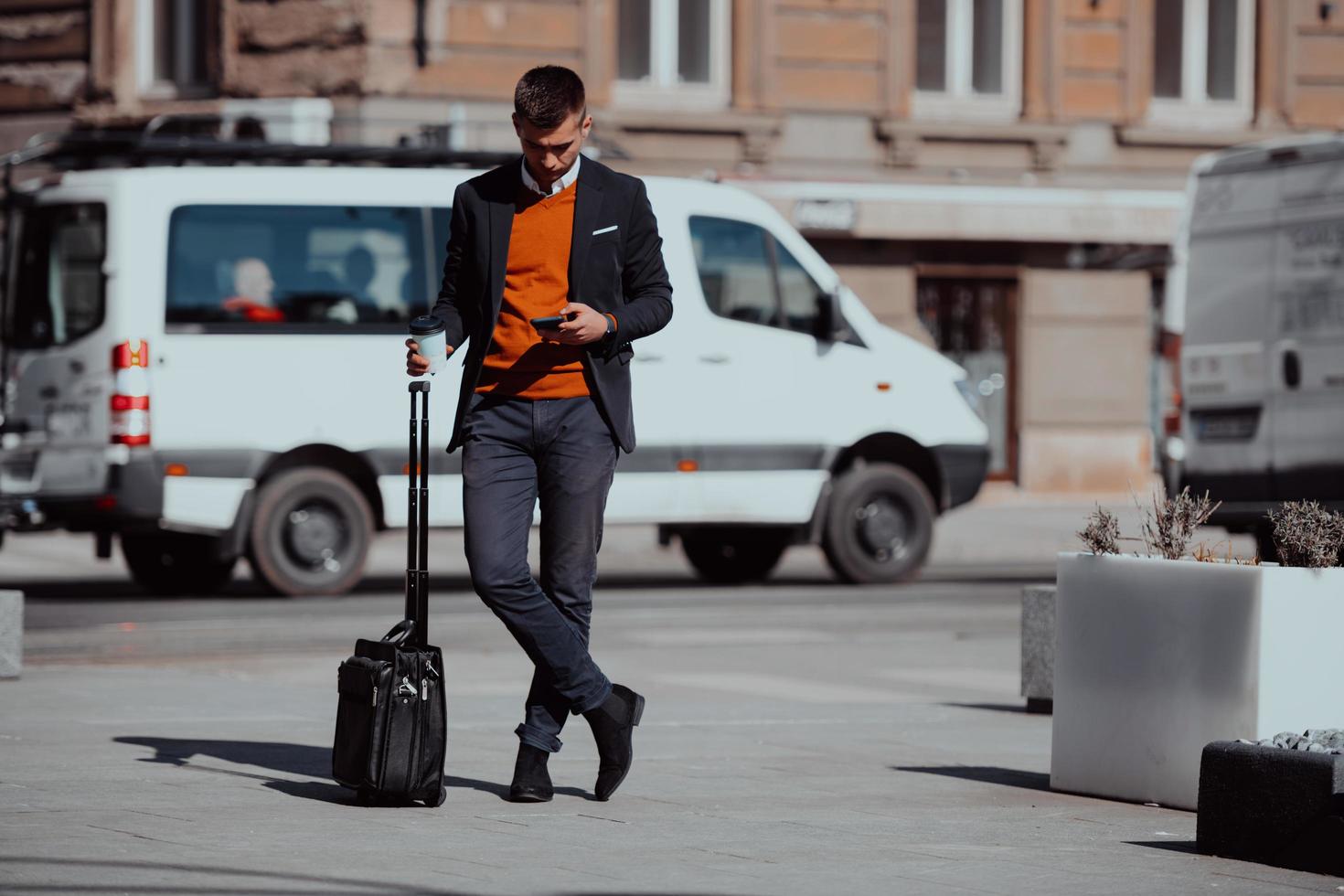 businessman goes on business trip photo
