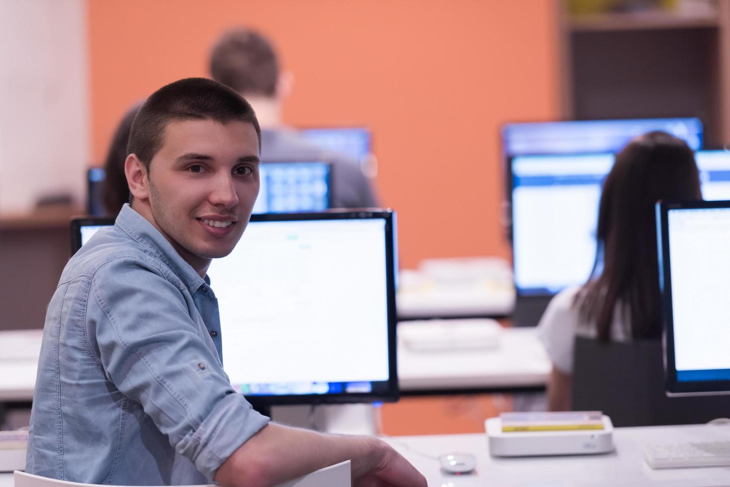 technology students group in computer lab school  classroom photo