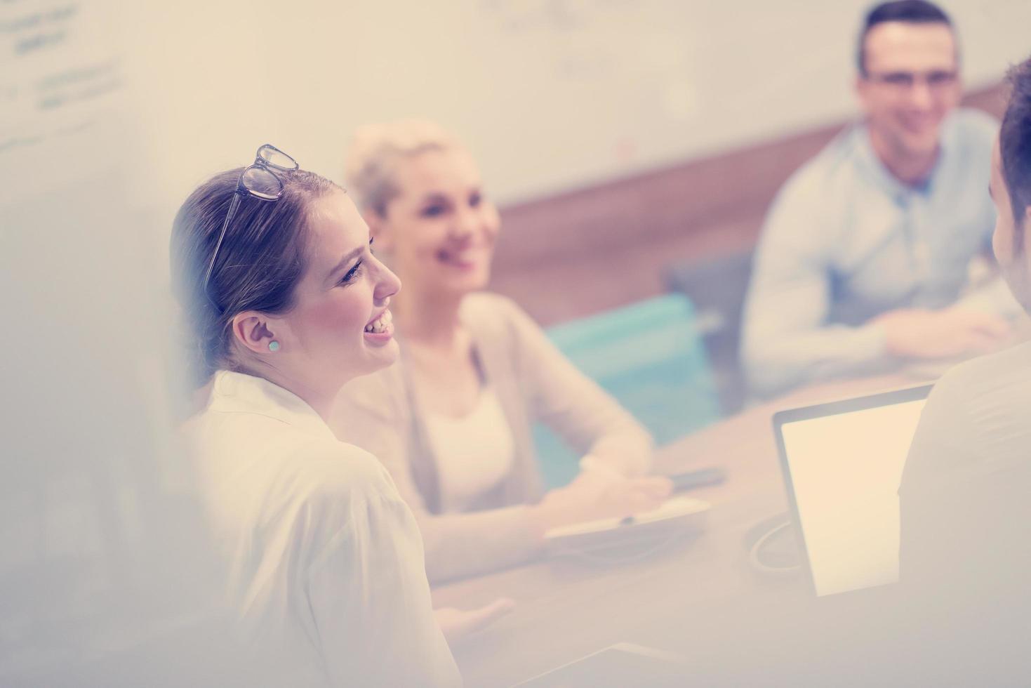 Startup Business Team At A Meeting at modern office building photo