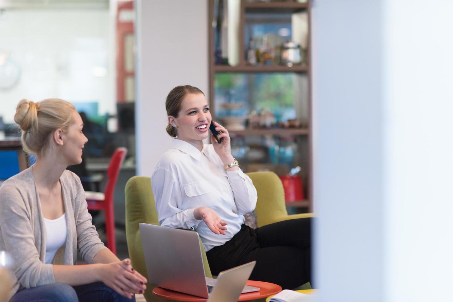 Startup Business Team At A Meeting at modern office building photo