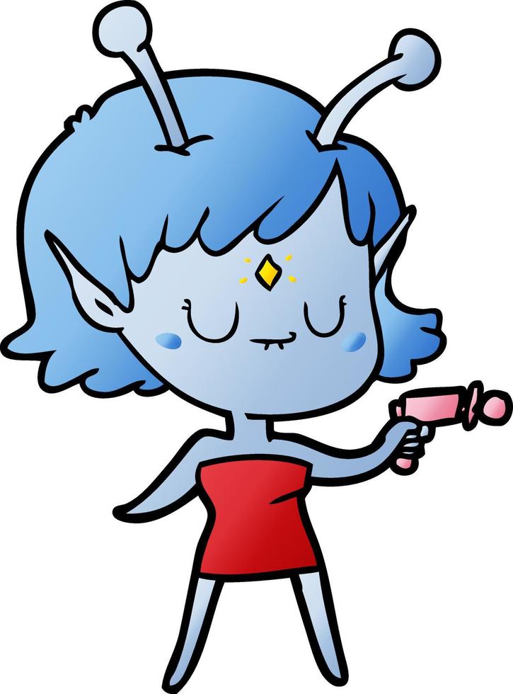 chica alienígena de dibujos animados con pistola de rayos vector